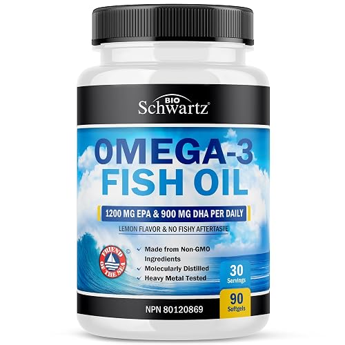 Fish Oil Omega 3 EPA & DHA 2250 mg | Burpless Lemon Flavor Triple Strength Supplement with Fatty Acids from Wild Icelandic Fish | Supports Joint, Eyes, Brain & Skin Health | Non GMO | 90 Softgels