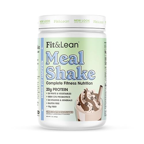 Fit & Lean Meal Replacement Shake, 20g Protein, Chocolate, 1lb, 10 Serv | All-In-One Protein Shake| Supports Muscle , weight management ,Fiber, Probiotics, Organic Fruits & Vegetables | 10 Servings