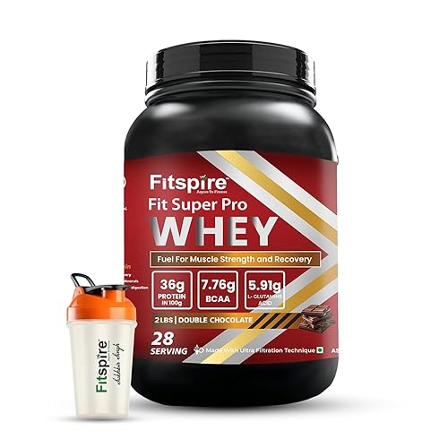 Fitspire Fit Super Pro Double Chocolate Whey Protein Powder 2Lbs (36g Protein Per 100g) with Shaker | Premium Protein for Maximum Muscle Building & Fast Recovery