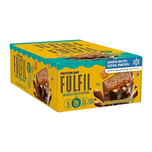 FULFIL Chocolate Salted Caramel Protein Bars, 15g Protein, 12 ct | Gluten Free with 15g Protein, Pantry Staples