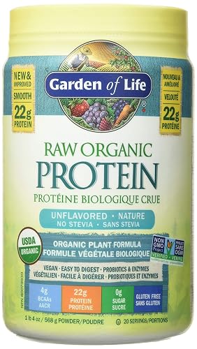 Garden Of Life Raw Organic Protein, Unflavored, 568g. Packed with 22 Grams of Certified Organic Plant Protein, including organic peas grown and processed in Canada. Assitsts in building and repairs muscles. 4g of BCAAs