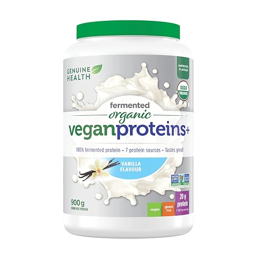 Genuine Health Fermented Organic Vegan Protein - 20 g Plant-Based Protein Powder - Made with 10 Simple Ingredients - No Sugar Added - Vanilla, 900 g (30 Servings)