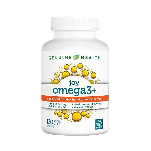 Genuine Health Omega3 Joy - EPA & DHA Omega-3 Fish Oil Softgels - Supports Mood, Brain & Heart Health - Gluten & Dairy Free - 120 Softgels (60 Servings)