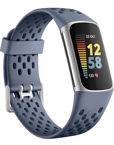 Getino Compatible with Fitbit Charge 5 Bands for Women Men, Soft Breathable Comfortable Replacement Sport Strap Adjustable Wristbands for Fitbit Charge 5 Advanced Fitness Tracker