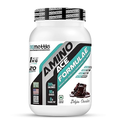 Getmymettle Amino Ace Formula Carbs Blend 1kg Belgian Chocolate, Sustained Energy & Muscle Recovery with BCAAs & EAAs for Endurance Athletes