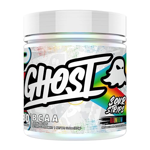 Ghost BCAA Amino Acid Powder | Intra & Post Workout BCAA Recovery Drink | 7g 2:1:1 Ratio Branched Chain Amino Acids | Vegan, Sugar Free, Soy Free, Gluten Free | 30 Servings (Sour Strips Rainbow)