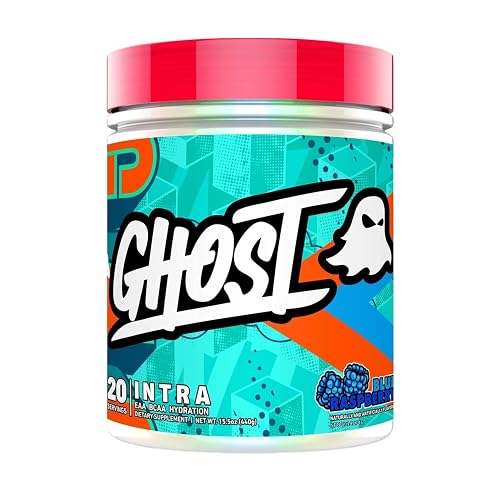 GHOST Intra Workout Powder | EAAs, BCAAs, Hydration | 10g Essential Amino Acids with Taurine, Cognizin® & KSM66® For Focus & Hydration Support | 20 Servings (Blue Raspberry)