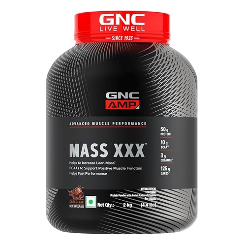 GNC Amp Mass Xxx Gainer Powder|2 Kg|Boosts Lean Muscle Gains|Amps Up Workout Results|50G Protein|10G Bcaa|127.5 G Carbs|3G Creatine|Chocolate, 1 count, 9 servings