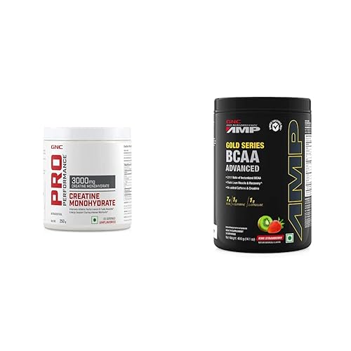 GNC Pro Performance Creatine Monohydrate 3000 Mg Supplement Powder - 250 G & Amp Gold Series BCAA Advanced - 400 Grams (Kiwi Strawberry),30 Servings