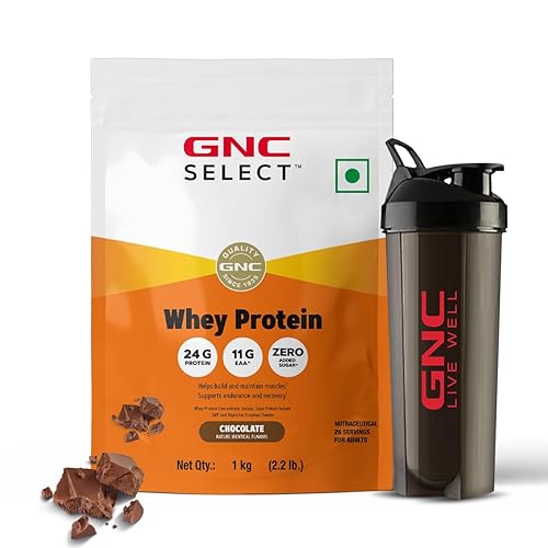 GNC Whey Protein Blend With Free Shaker | 2.2 LBS (1KG) | Chocolate |24 Gm Protein| Digestive Enzyme For Better Digestion | Faster Muscle Recovery | Boosts Strength| Builds Lean Muscles| Imported