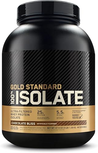Gold Standard 100% Isolate Whey Protein Powder | Hydrolyzed & Ultra-Filtered Whey Protein Isolate | 25g Protein, 5.5g Naturally Occurring BCAAs | Low Sugar, Low Carb, Low Fat, Gluten Free | 44 Servings, 3LB (Chocolate Bliss)