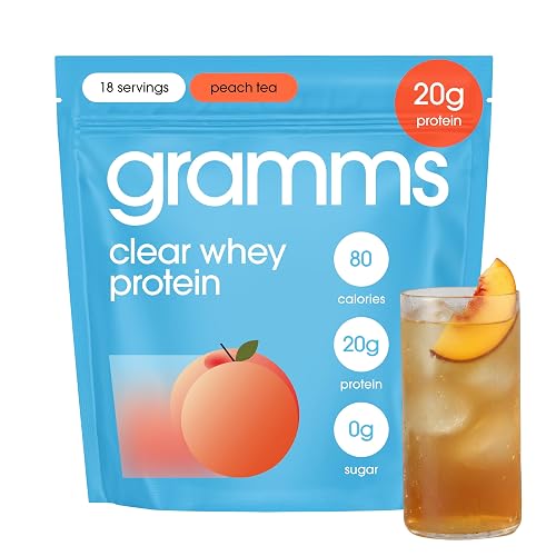 GRAMMS Clear Protein Powder | 20G Whey Isolate | Gluten Sugar Lactose Free | Peach Tea | 18 Servings