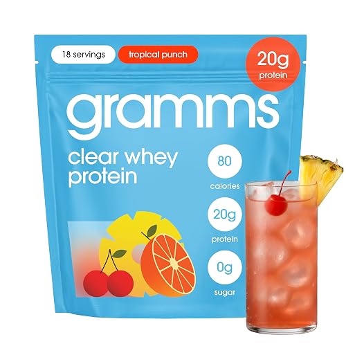 GRAMMS Clear Protein Powder, Tropical Flavor | 20g Whey Protein Isolate, Sugar Free, Lactose Free, Bloat Free, Non-GMO, Protein for Women (18 Servings)