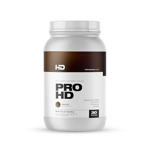 HD MUSCLE ProHD Whey Isolate Protein Powder | 100% Grass Fed Whey Isolate | 25g Protein, Fat Free, Low Sugar, Low Carb, Low Lactose | 30 Servings, 2.2LB (Chocolate)