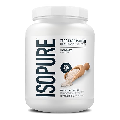 Isopure Zero Carb Whey Isolate Protein Powder, Unflavored 1 LB | 25g Protein Per Serving, 100% Whey Protein Isolate, Gluten Free, with Added Vitamins for Immune Support & Muscle Recovery