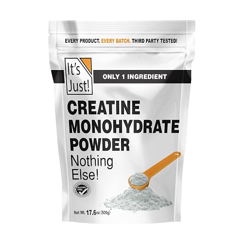 It's Just! Creatine Monohydrate Powder, Pure Creatine Powder, Made in USA, Third Party Lab Tested, 5G Per Serving, Spoon Included, No Fillers, No Flavor Added (Unflavored,