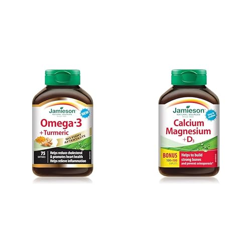 Jamieson No Fishy Aftertaste Omega-3 and Turmeric & Calcium Magnesium and Vitamin D3