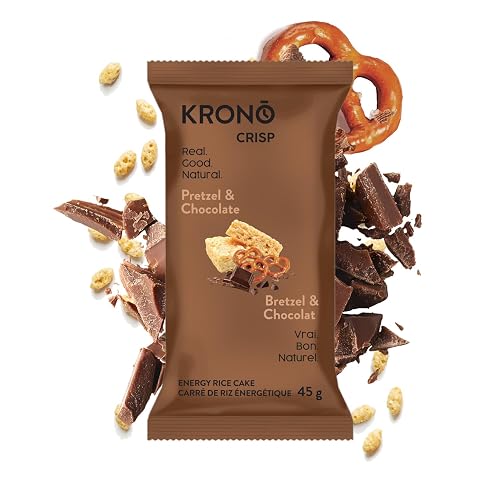 Krono Nutrition Crisp Energy Rice Bar – Natural Fuel for Endurance Sports – Vegan, Gluten-Free, Easy-to-Digest Energy Snack - 12 x 45g (Pretzel & Chocolate)