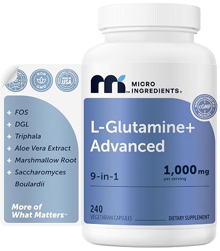 L-Glutamine+ Advanced 1000mg Per Serving, 240 Vegetarian Capsules | Workout Recovery & Digestive Support. 9-in-1 Amino Acid Supplement with Pre & Probiotics. Non-GMO, Gluten Free**