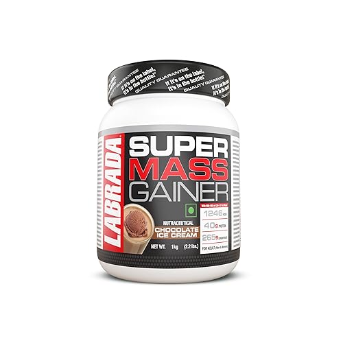 Labrada Super Mass Gainer 1kg | High-Calorie Protein Powder for Muscle Growth and Recovery |1246 Calories | 40g Protein | 265g Carbs | Chocolate Ice Cream Flavor | 3g Creatine | 500mg Glutamine. (1000gm)