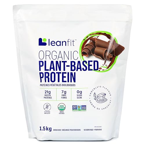 LEANFIT ORGANIC PLANT-BASED PROTEIN, Natural Chocolate - Vegan, Soy Free, Gluten Free, Dairy Free, Sugar Free - 21g Protein, 40 Servings, 1.5kg Bag