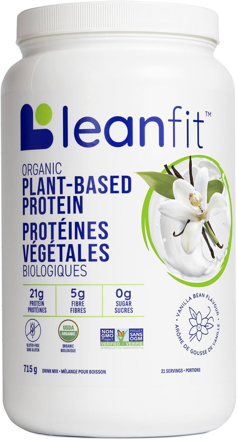 LEANFIT ORGANIC PLANT-BASED PROTEIN, Natural Vanilla - Vegan, Soy Free, Gluten Free, Dairy Free, Sugar Free - 21g Protein, 21 Servings, 715g Tub