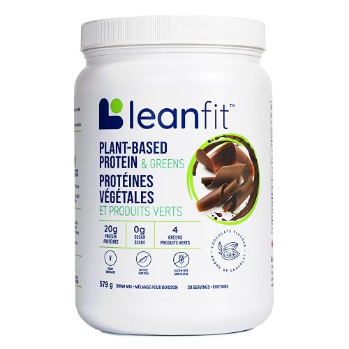 LEANFIT PLANT-BASED PROTEIN & GREENS Natural Chocolate - 20g Plant Protein + 4 Leafy Greens Per Serving - Vegan, Gluten-Free, Soy-Free, No Sugar - 20 Servings, 579g Tub