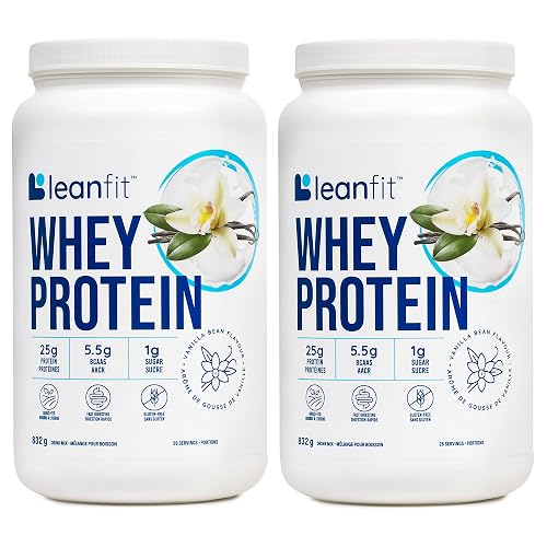 LEANFIT WHEY PROTEIN Natural Vanilla - Pack of 2 (two) – 100% Whey Protein Powder, 25g Protein Per Serving – Grass-Fed, Gluten-Free, BCAAs, Amino Acid - 26 Servings, 832g Tub