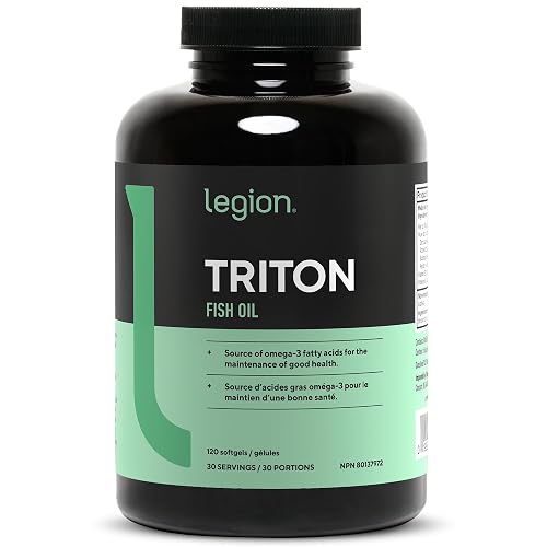 Legion Athletics Triton Fish Oil Capsules - Triple Strength Omega 3 Essential Fatty Acids with Vitamin E & Lemon Oil for Maximum Absorption, Freshness & Purity - 2400mg EPA & DHA Per Serving, 30 Svgs