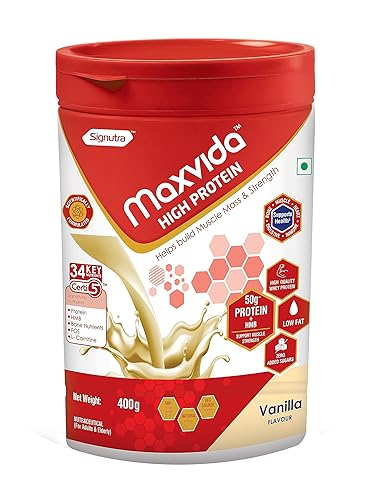 Maxvida High Protein to help build Muscle mass and strength in Adults & Elderly (400g, Vanilla Flavored)