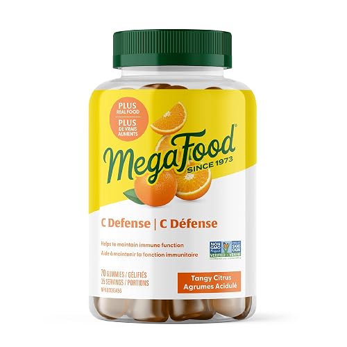 MegaFood Organic Vitamins C Vegan Gummy | Chewable Natural Whole Foods Emergency Vitamins C Supplement Gummies | Immune Boost Defense Support Vitamins Chewable for Adults, Adolescents, Kids | 70 Gummies