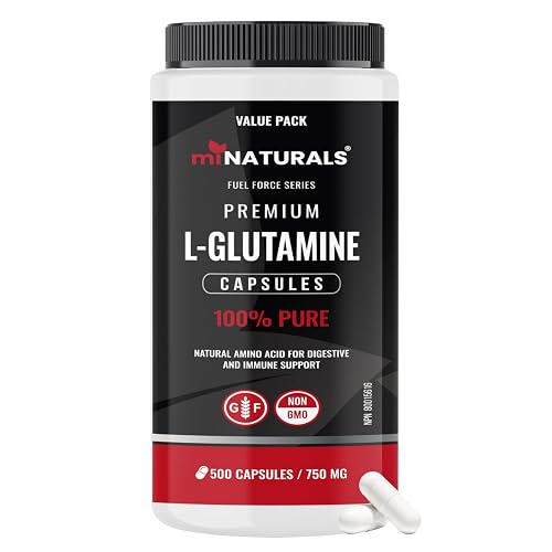 miNATURALS L Glutamine Capsules | 500 Capsules | 3000mg Per Serving| Natural Amino Acid | L Glutamine Pills Supports Digestive (Leaky Gut) and Immune Support | 62 Day Supply | Made in Canada