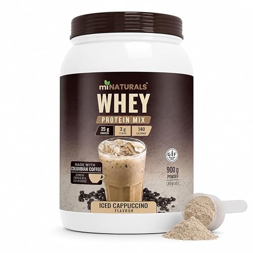 miNATURALS Whey Protein Isolate Powder, Iced Cappuccino Protein Coffee Drink Mix with Inulin Fibre & Colombian Coffee - 25g Protein, Low Sugar, Gluten Free, 900g