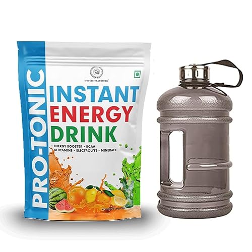 MUSCLE TRANSFORM Isotonic Instant Energy Drink Formula, Extended Workout Electrolyte Energy Drink with Anabolic Stack 2:1:1 BCAA, Dextrose Monohydrate and L-Glutamine | 833mg Electrolytes [32 Servings, Watermelon Flavor] Free Gym Gallon Shaker