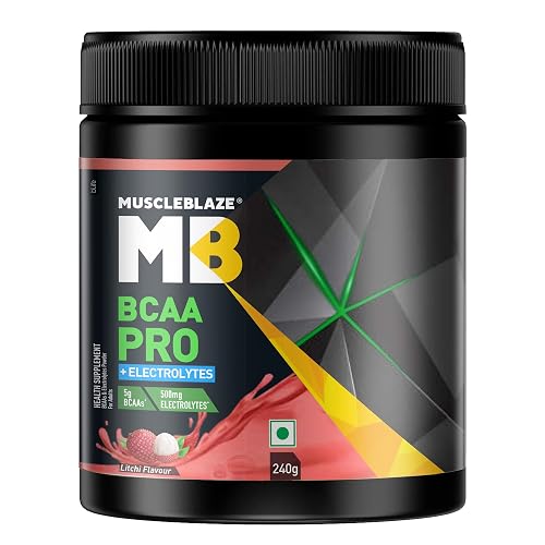MuscleBlaze BCAA Pro Powder, Litchi,240g | 30 Servings | Powerful Intra Workout | With 5g BCAAs & 500mg Electrolytes