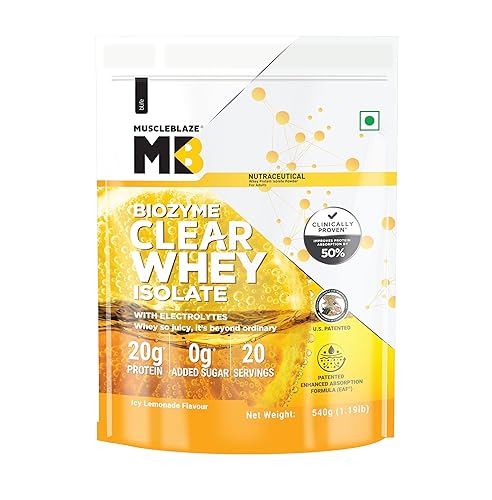 MuscleBlaze Biozyme Clear Whey Protein Isolate | 20g Protein, Zero Added Sugar (Icy Lemonade Flavour, 20 Servings)