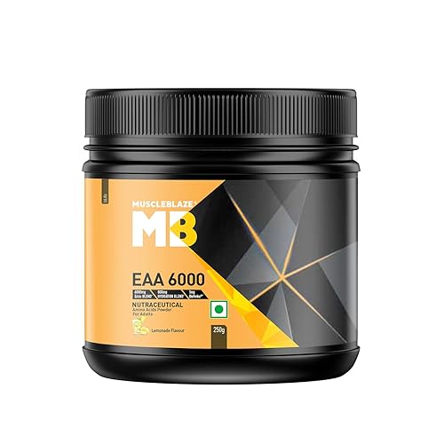 MuscleBlaze EAA 6000 Powder (Lemonade, 250g, 23 Servings) | 6000mg EAAs Blend, 800mg Hydration Blend | 5mg Bioperine