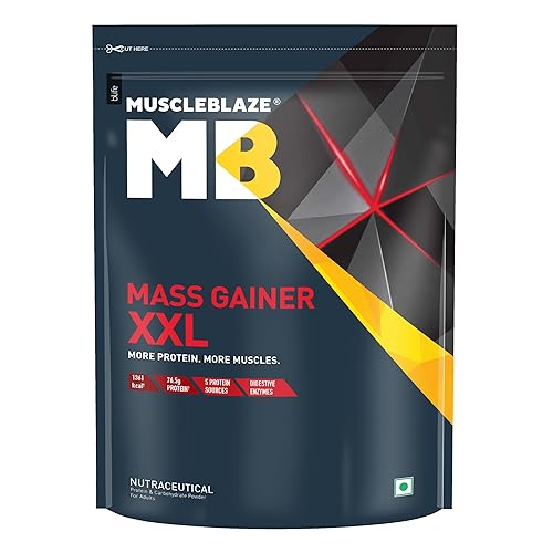 MuscleBlaze Mass Gainer XXL (Chocolate, 1kg / 2.2lbs, 10 Servings) | With Complex Carbs, High Protein & Digestive Enzymes, Powder