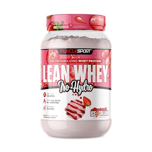 MuscleSport Lean Whey Protein Powder - Whey Protein Isolate - Low Calorie, Low Carb, Low Fat, Incredible Flavors - 25g Protein per Scoop - 2lb Strawberry Ice Cream