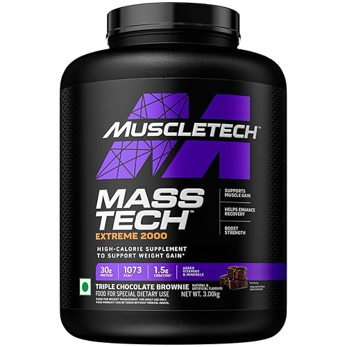MuscleTech Veg Mass Gainer-Triple Chocolate Brownie (3Kg Powder(10 Servings)-MassTech Extreme 2000 High Protein Food For Weight Gainer (30g Protein, 1073 Kcal,1.5g Creatine & Added Vitamin,Minerals)