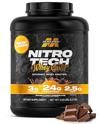 MuscleTech Whey Protein Powder (Double Rich Chocolate, 5LB), 24g Protein | Nitro-Tech Whey Gold Isolate Smoothie Mix for Lean Muscle & Recovery for Women & Men - Packaging May Vary