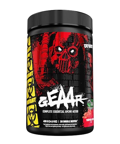 MUTANT GEAAR - 9.4g of EAA Powder + Arginine, 7g BCAAs, 4g Leucine, Electrolytes, Coconut Water, No Artificial Colours or Flavours, Delicious Taste - 30 servings - 378g (Fruit Punch)