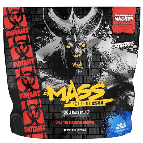 Mutant Mass Extreme Gainer Whey Protein Powder Build Muscle Size and Strength High Density Clean Calories 6 lbs Vanilla Ice Cream
