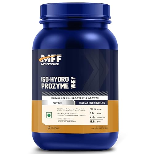 MyFitFuel ISO-HYDRO ProZymes Whey, Low Carb, 100% Pure Whey Protein Isolate & Hydrolysed Whey | Clinical Trial Enzyme & Probiotics Faster Digestion & Enhanced Absorption (Belgian Rich Chocolate, 1 Kg)