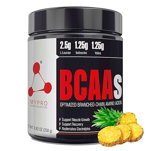Mypro Sport Nutrition Premium BCAAs with 5G of Pure Proven 2:1:1 Ratio Muscle Recovery-Muscle Protein Synthesis-Lean Muscle-Improved Performance-Hydration-50 Servings-250 Gm (Pineapple)