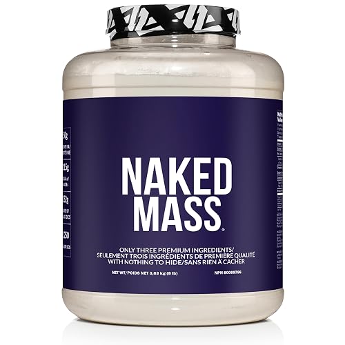 Naked Mass - Natural Weight Gainer Protein Powder - 8lb Bulk, NSF Certified, GMO Free, Gluten Free & Soy Free. No Artificial Ingredients - 1,250 Calories - 11 Servings