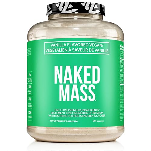 Naked Mass - Vanilla Vegan Weight Gainer - 8lb Bulk, GMO Free, Gluten Free, Soy Free & Dairy Free. No Artificial Ingredients – 1,230 Calories – 11 Servings