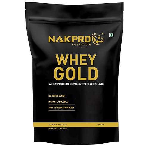 NAKPRO NUTRITION Gold Whey Protein Concentrate & Isolate 1kg Chocolate flavour | 25.5g Protein | Trustified Certified