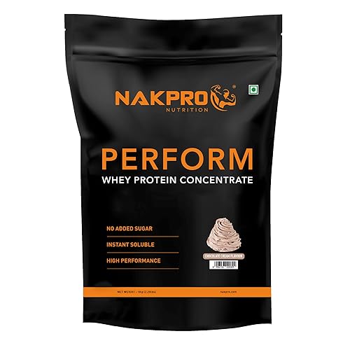 NAKPRO NUTRITION Perform Whey Protein Concentrate | 1kg Chocolate-Cream | 24g Protein, Trustified Certified