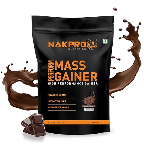 NAKPRO PERFORM MASS GAINER | High Protein & High Calorie | 15g Protein, 3.3g BCAA |Added Vitamins & Minerals|Easy Mixing, Easy Digesting Powder for Men & Women | 1 Kg Chocolate Flavour (10 Servings)